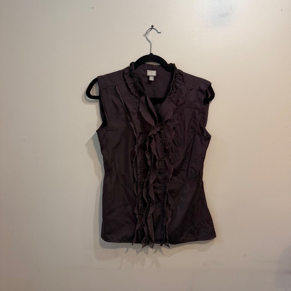 Converse One Star Womens brown Ruffle Front Sleeveless Blouse Mock Neck Top M
